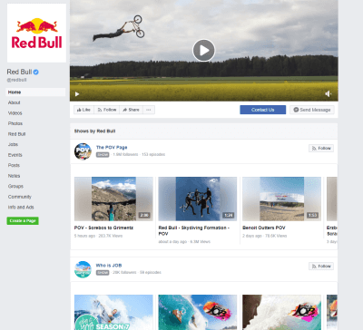Red Bull facebook page